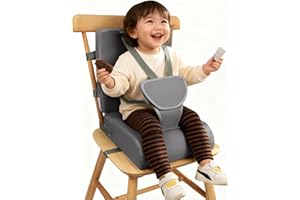 YCDTMY Toddler Booster Seat for Dining Table Kitchen Chair, Non-Slip with Backrest and Adjustable Straps, Portable Travel Child Kids Booster Seat for Eating, Dark Grey