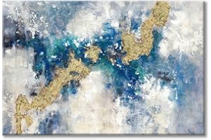 UTOP-ART Blue And Gold Wall Decor Set Teal Abstract Painting Canvas Wall Art Decor Colorful Oil Painting Artwork Picture For Bedroom Living Room Bathroom Decorations Aesthetic(36'' x 24'' x 1 Panel)