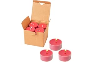 MUUFAZA 12 Unscented Natural Soy Tealight Candles in Clear Cups, 5H Long Clean Burning, Hand-Poured Red Mini Tea Candle Set for Parties, Spa, Meditation, Gift, Holiday, Emergency, Home Decor