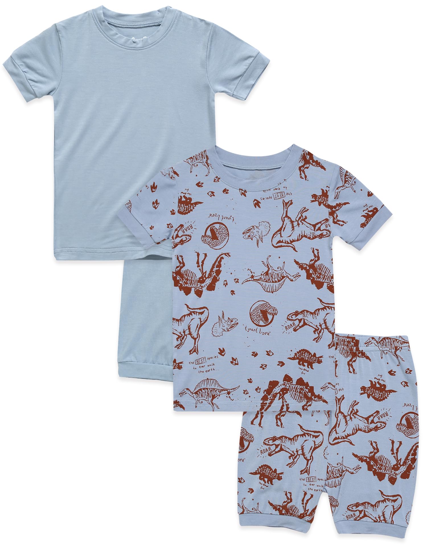 VAENAIT BABY Kids Infant Toddler Sleepwear Pajamas Pjs 4pcs Set Short Colorful Bluegrey+Dinosaur Museum JS Image