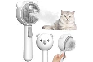 Cat Steam Brush with 2 Spray Levels & Release Button, 4-in-1 IPX7 Waterproof Cat Water Brush for Shedding Grooming, Pet Hair 