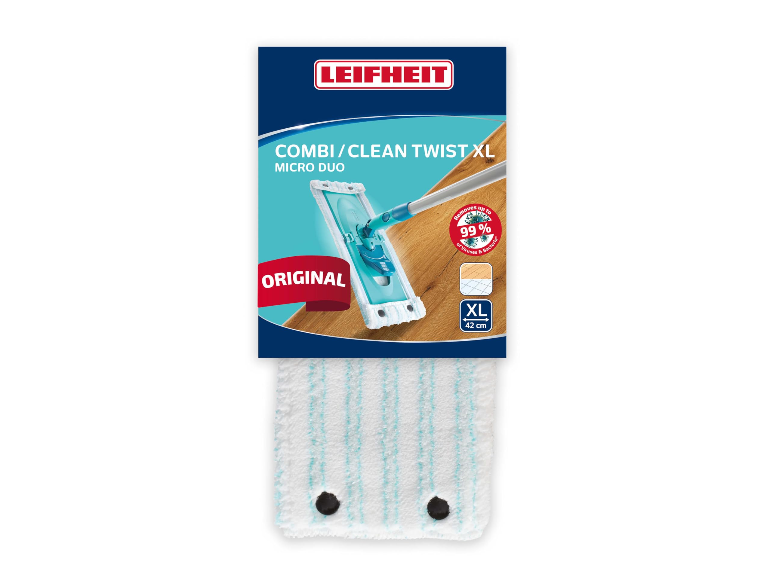 Leifheit Wiper Cover Clean for Twist XL Micro Duo Mop, Microfibre Mop Head, Cleaning Cover for Absorbent Floor Mop, 42 cm wide