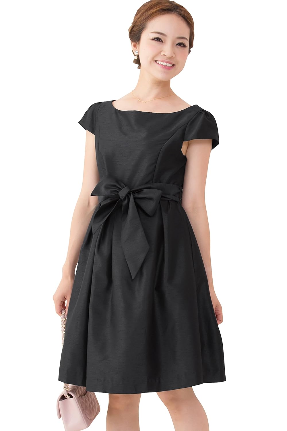 日本製 シャンブレーシャンタン Mommy Sweet リュクス上品ドレス L ブラック L ブラック B013raz1e4 ボルドー M 授乳服 マタニティ お宮参り 結婚式 パーティー お呼ばれ ママワンピ ママドレス 授乳ワンピ ワンピース フォーマル プリンセスライン ウエストリボン