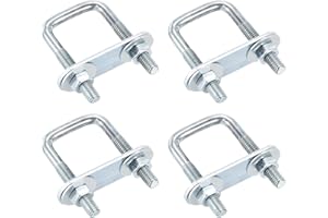 DTGN M6x25x50mm U Bolts Square Kit - 4Set - Carbon Steel U-Bolt Kit with Nuts, Washers, Frame Plate - Good for Pipe, Trailer,