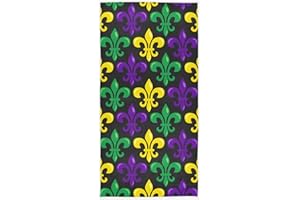 Naanle Chic Fleur De Lis Pattern Mardi Gras Decor Soft Highly Absorbent Guest Large Home Hand Towels Multipurpose for Bathroom, Hotel, Gym and Spa (16 x 30 Inches)