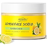 Lemon Face Scrub with Glycolic Acid Exfoliating Facial Scrub AHA | Microdermabrasion Face Scrub for Women Men Safe Vegan Improves Acne Blackheads Soft Soothing without Irritation