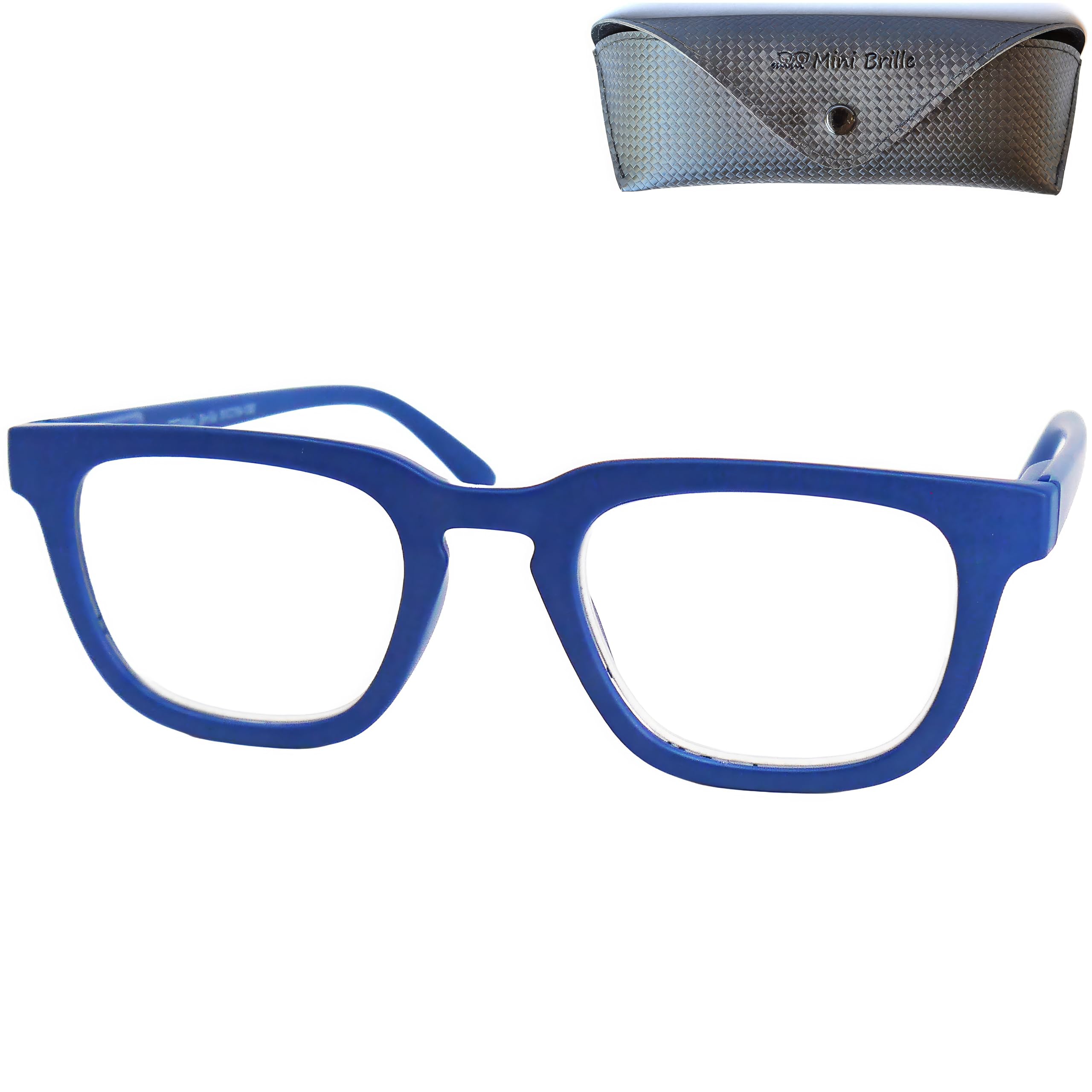 Mini Brille - Nerd Lightweight Reading Glasses with Rectangle Lenses, FREE Case, Plastic Frame (Blue), Women and Men Reading Glasses +2.50 Magnification