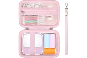 Supmay Hard Case for iDPRT/PRT/HPRT Portable Sticker Maker Machine Sticker Printer, Mini Thermal Printer Bluetooth Portable Storage Case with Mesh Pocket for Roll Paper, Pink