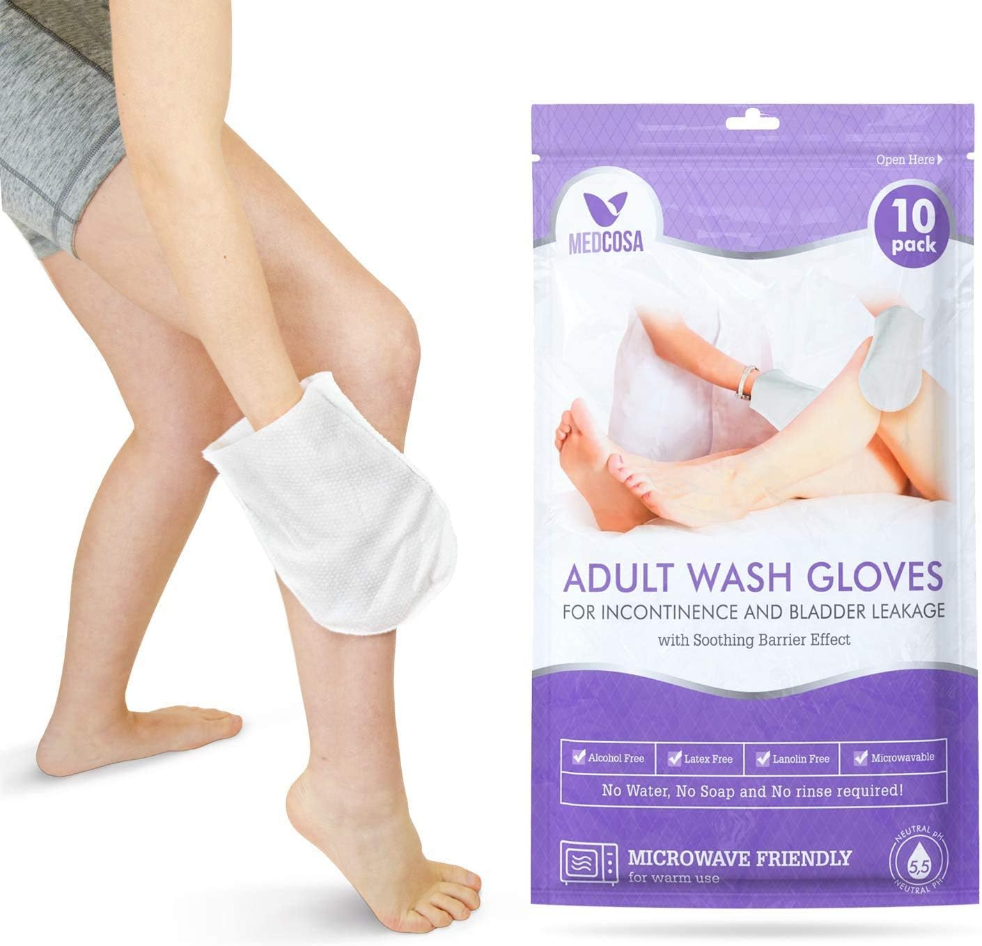 Medcosa Adult Body Wipes, Wet Wipes for Adults, Intimate Disposable Shower Body Wipe Shaped Like a Glove
