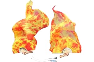Winged Sirenny 59" (150 cm) Pairs Spinning Worship Praise Fan Pois, Adjustable Colorful Belly Dance Silk Fan Veil