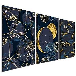 Gardenia Art-Abstract Geometric Moon Decor Minimalist Wall Art Home Decoration for Bedroom 12x16 inches,3 Pieces,Stretched and Framed