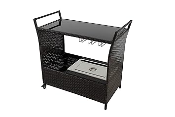 Rattan Outdoor Garden Patio Brown Wicker Chest Portable Bar Cart