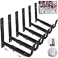 KIVATA Window Box Brackets, Adjustable Planter Box Brackets (6-12 inch), Window Planter Box Brackets, Flower Box Holder, Flower Box Brackets for Railings, Deck, Window, Wall (6 Pack) - Black Color