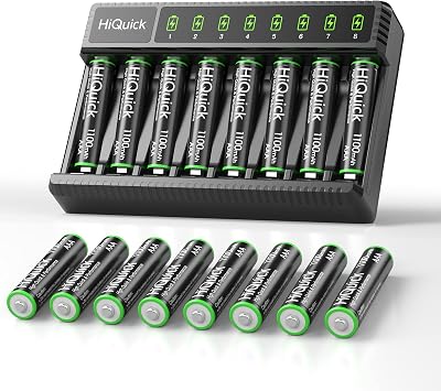 HiQuick 16 x AAA 1100mAh Rechargeable Batteries & 8-Bay Charger Combo