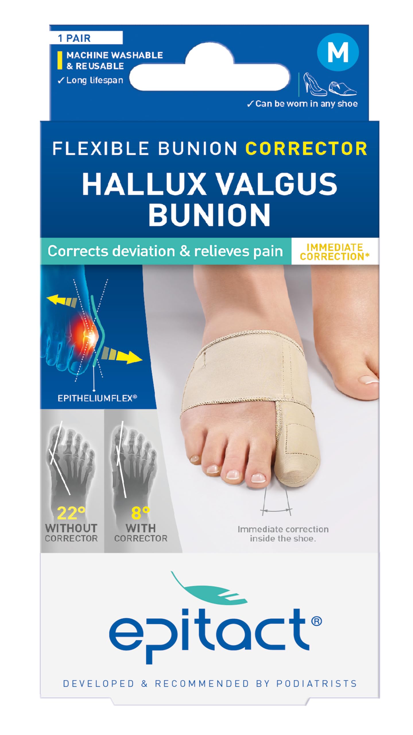Epitact Daytime Bunion Corrector | Hallux Valgus Big Toe Support | In Shoe Silicone Orthotic Brace for Walking | Helps Relieve Bunion Discomfort | Size M