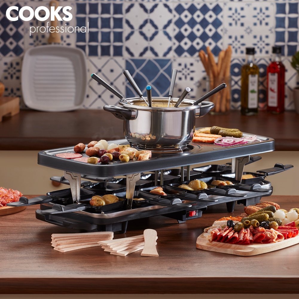 Traditional Raclette Grill Fondue Set, NonStick Top for Healthier