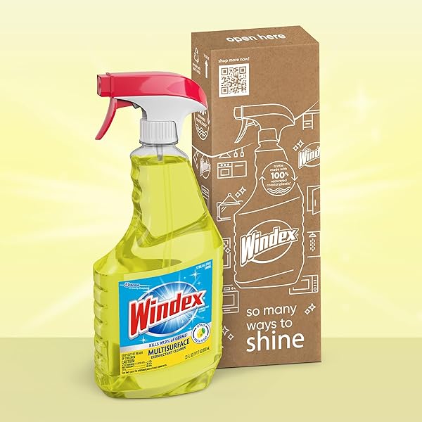 WINDEX MULTIPURPOSE CLEANER DISINFECTANT SPRAY BOTTLE, PACKAGING DESIGNED TO PREVENT LEAKAGE AND BREAKING, SURFACE CLEANING SPRAY, CITRUS FRESH SCENT, 23 FL OZ