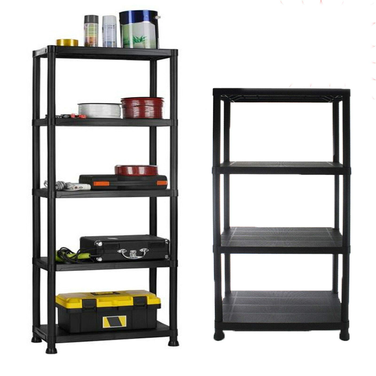 Garage Shelving Units- Storage Shelving Shelves,5 Tier Black Plastic Shelving Unit for Storage Garage Workshop Shed Shelf, Compact & Easy to Build (171cm x 61cm x 31cm)