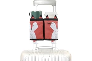 riemot Luggage Travel Cup Holder Free Hand Drink Carrier - Hold Two Coffee Mugs - Fits Roll on Suitcase Handles - Gifts for Flight Attendants Travelers Accessories Fox Brick Red