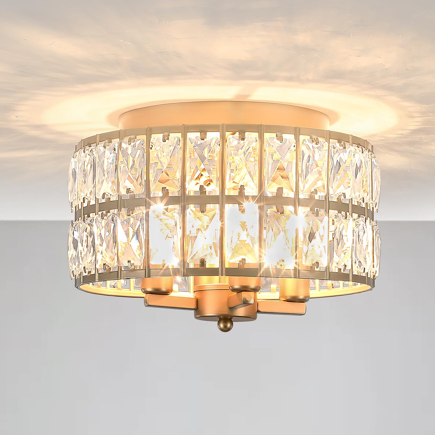 Photo 1 of JWLUYN Gold Crystal Flush Mount Ceiling Light, 11 Inch Crystal Chandelier for Bathroom Closet Hallway Entryway Foyer, Kitchen Light Fixture Ceiling Mount