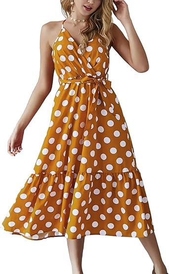 yellow wrap midi dress