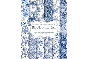Blue Floral Scrapbook Paper Pad: French Toile & Vintage Chinoiserie Patterns: 12 Seamless Double-Sided Designs – 48 Pages in 