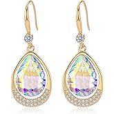 Austrian Crystal Halo Teardrop Hollow Drop Dangle Earrings for Women 14K Rose Gold Plated Hypoallergenic Jewelry Gifts