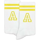 SSQBZU Striped Initial Socks with the Letter in Yellow, Socks for Adult, Teens, Men&Women, Gifts for Friends, Family, etc.