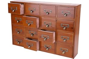 Desk Drawer Organizer Wooden Vintage Apothecary Cabinet with 16 Drawers, Home Office & Tea & Dresser Bedroom Organization and