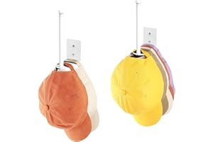 Durmmur 2 Pack Hat Racks for Baseball Caps, Stainless Steel Hat Organizer for Baseball Cap, Hat Holder Storage Organizer, Hat Hanger Strong Adhesive/Wall Drilled for Door,Bedroom,Closet(White)