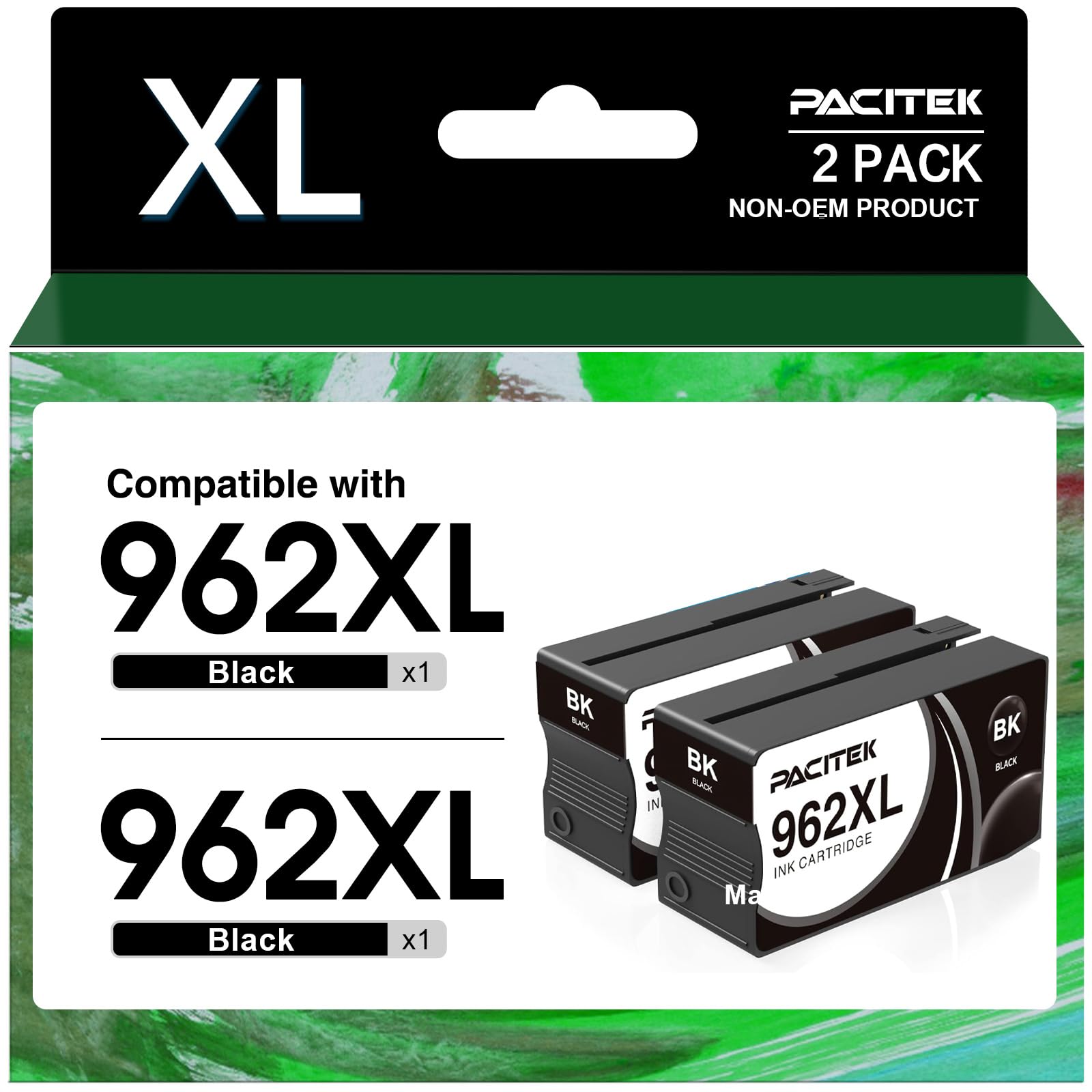 Photo 1 of 962XL Black Ink Cartridges Replacement for HP 962XL Ink Cartridges Combo Pack 962 XL Black Work with HP OfficeJet Pro 9010 9015 9018 9025 9020 9012 Printers, 2BK
