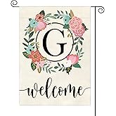 YeeCASE Monogram Letter Garden Flag Floral 12x18 Inch Double Sided for Outside Small Burlap Family Last Name Initial Yard Flag (G)