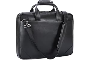 Masa Kawa Leather Slim Briefcase for Men 14-16 Inch Laptop Crossbody Messenger Bag Business Work Lawyer Attache Case