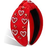 Palotay Red Heart Valentines Headband for Women Rhinestone Beaded Heart Headbands Valentine Day Hair Accessories Jewelry Gifts