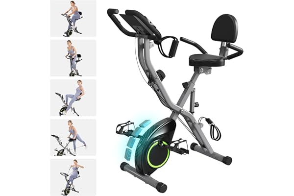 Foldable Exercise Bike Stationary Bikes for Home, 5 IN 1 Indoor Workout Bike, Cycling Bike with 16-Level Quiet Magnetic Resis