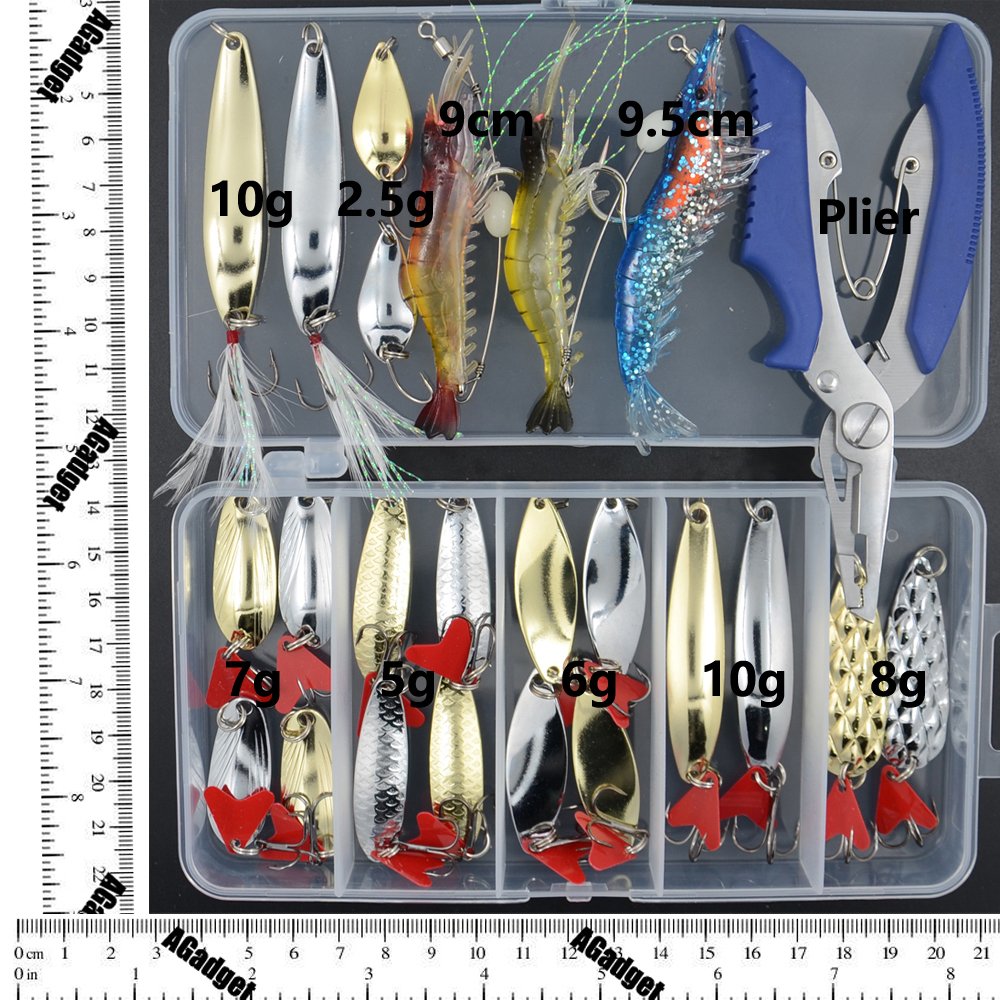 B07ccbsqdn Agadget釣りジグ個メタルスプーン3pcs光shrimp 1pcマルチ目的プライヤールアーキット両方海水淡水釣り オモリシンカー メーカー公式ショップ