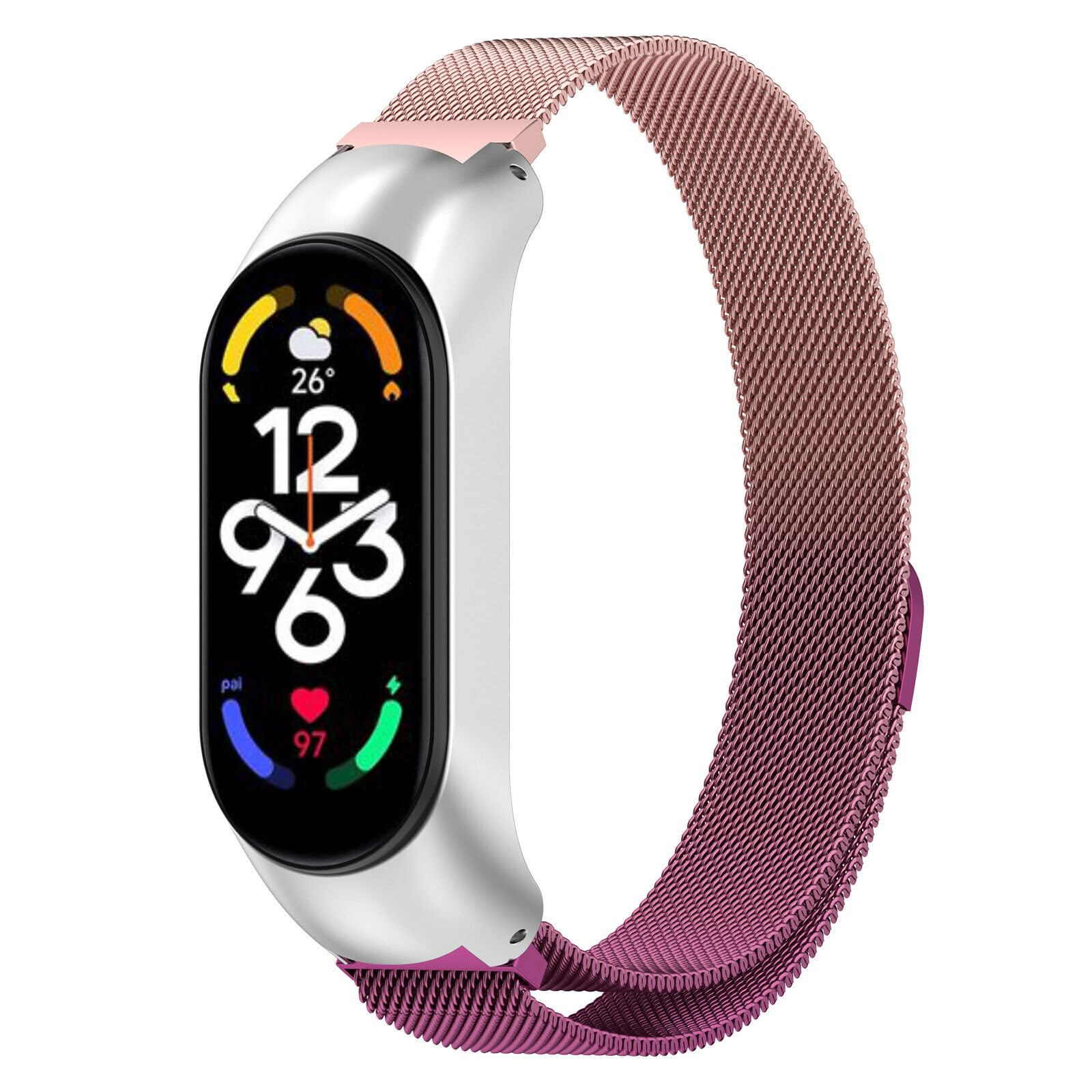 Panda Bobo Metal Strap for Xiaomi Mi Band 7/7 NFC Milanese Magnetic Strap Bracelet Wrist Strap Replacement (Pink+Rose+SIlver)