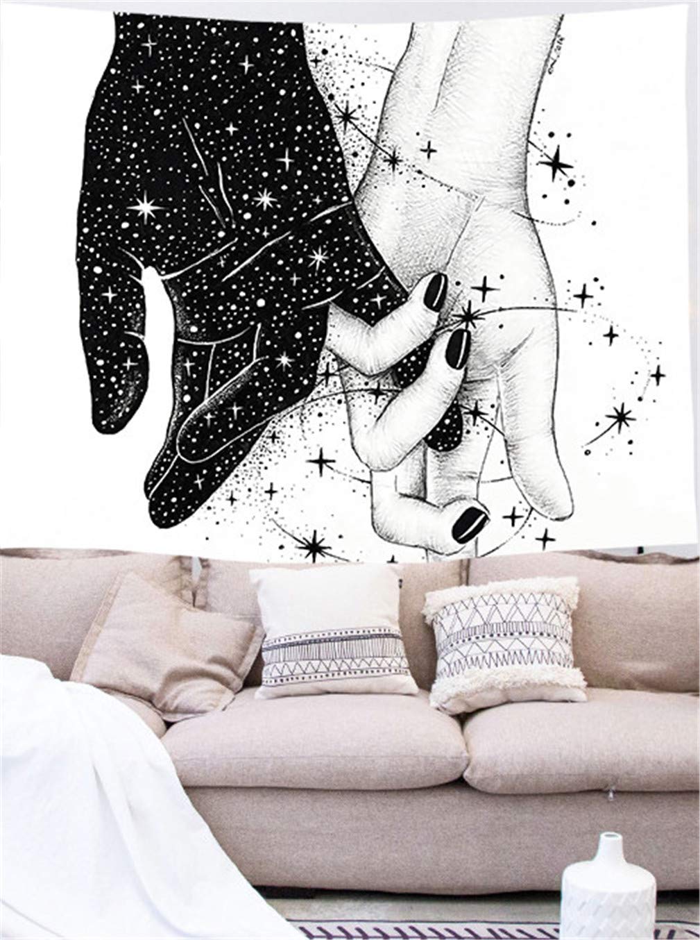 Abillyn Tapestry Black and White Love Hands, Star Galaxy Abstract Romantic Art Wall Hanging Poster Live Backdrop (Love Hands, Large)