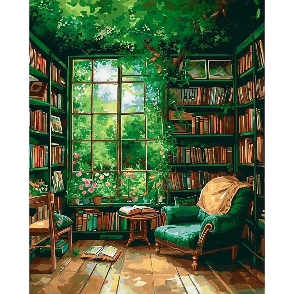 Photo 1 of Paint by Number for Adults Beginners, Study Room Adults Paint by Numbers Kits on Canvas, DIY Oil Painting Acrylic Paints for Home Wall Art Decor(16x20inch)