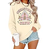 BANGELY Womens Christmas Sweatshirt Christmas Crew Graphic Long Sleeve Shirt Funny Xmas Gift Pullover Tops Holiday T-Shirt