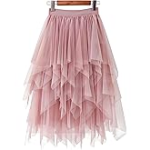 LBKKC Tulle Skirts for Women, Puffy Skirt Asymmetrical Midi Length Ruffled Tutu Layered Mesh Fairy Skirt