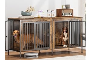 DOCAGT 78 Inch Dog Cage Furniture for 2 Large/Medium Dogs with Removable Divider, Extra Large Double Doors Dog Kennel, XXL Thick Wooden Dog cage Furniture, Durable and Sturdy, Brown
