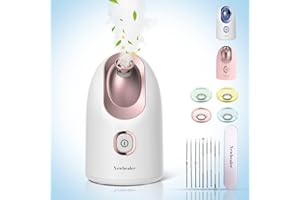Newbealer Facial Steamer, Mini Aroma Face Steamer, Nano Ionic Hot Mist Face Humidifier for Facial Deep Cleaning, Home Sauna Spa Sprayer with 9 Pieces Acne Remover Kit (White-Gold, 160 ML)