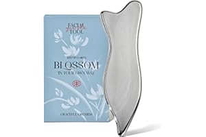 Rena Chris Stainless Steel Gua Sha Facial Tools - Acupressure & Gua Sha for Face Massage, Jawline Sculpting, Puffiness Reduction. Includes Carry Pouch and Cleaning Cloth - Skin Care Gift, Silver