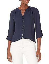 Zac & Rachel womens Solid Crepe Button Front, Roll