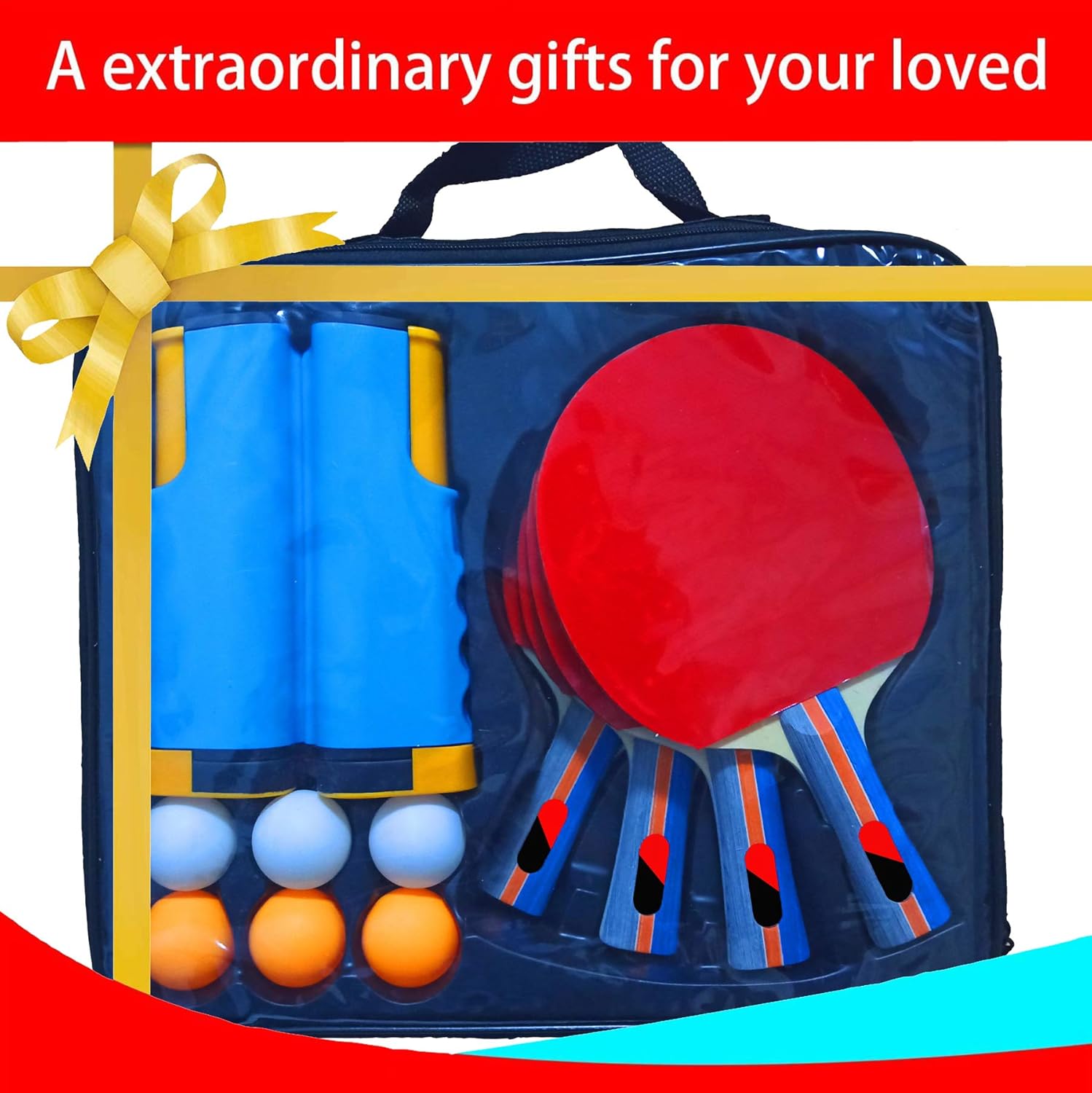 Ping Pong Paddle Set with Table Tennis Net, 4 Table Tennis Rackets and 6 Ping Pong Balls, Includes Convenient Portable Bag for Professionals and Amateurs, Children Adult, Indoor or Outdoor Play : Sports & Outdoors