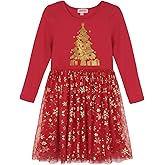 JESKIDS Girls Christmas Dress Long Sleeve Sequin Tulle Dress