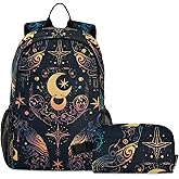 ALAZA Moon Stars Alchemy Witch Backpack and Lunch Bag Set Back Pack Bookbag Cooler Case Kits
