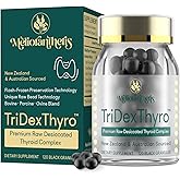 Thyroid Supplement – TriDexThyro™ Raw Desiccated Thyroid Complex 375 mg with Bovine, Porcine & Ovine –120 Capsules for Women and Men(1 Pack)