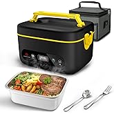 Cordless Electric Lunch Box,24000mAh Heated Lunch Box Battery Powered with Automatic Heating, 5Cups Portable Food Warmer,Multi-Mode Automatic Heating with an Insulated Bag and Utensils (Black)